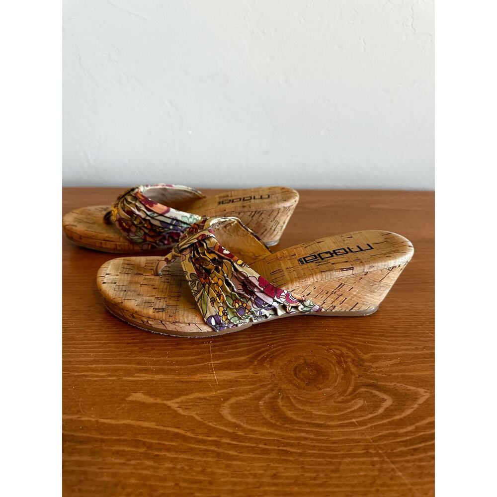 Moda Spana Flower Multicolor Wedge Thong Sandals Women Size 7M